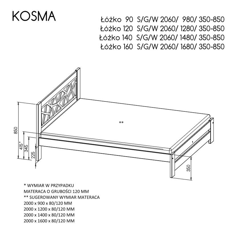 Bed "KOSMA" - pine with walnut