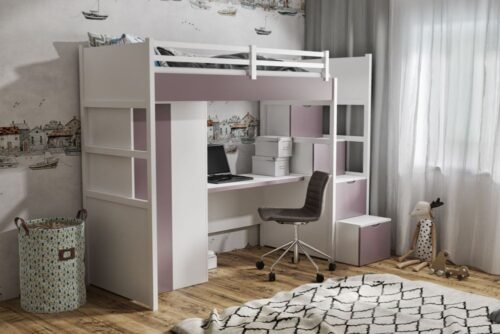 TRISTAN mezzanine with bunk bed and wardrobe and desk 90×200 cm