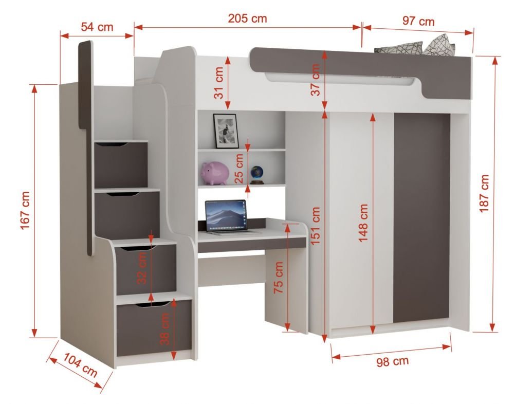 Dorian mezzanine bunk bed 90x200 cm - Image 7
