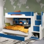 HARRY bunk bed with shelves, for 2 people, white and blue 90x200 cm
