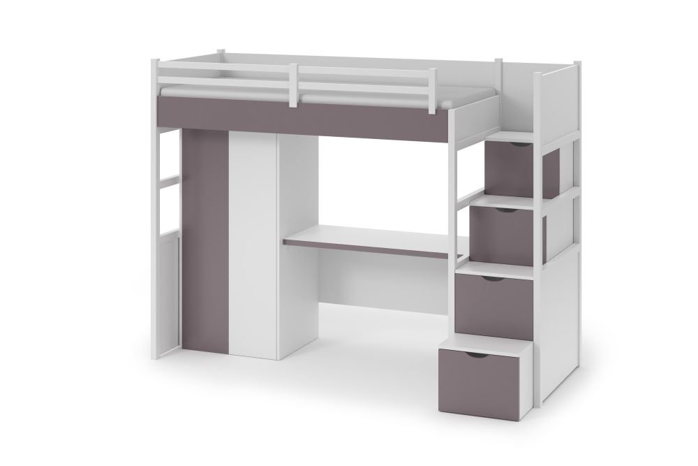 TRISTAN mezzanine with bunk bed and wardrobe and desk 90x200 cm - Image 2