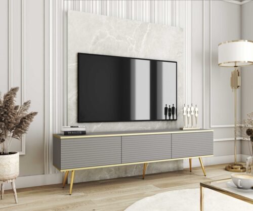 Air wall-mounted or freestanding TV cabinet 135 or 175 cm, grey, grooved MDF board