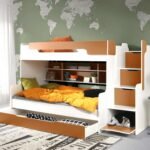 HARRY bunk bed with shelves, for 2 persons, white-orange 90x200 cm