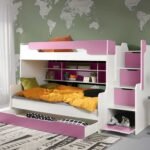 HARRY bunk bed with shelves, for 2 people, white and pink 90x200 cm