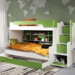 HARRY bunk bed with shelves, for 2 people, white and green 90x200 cm