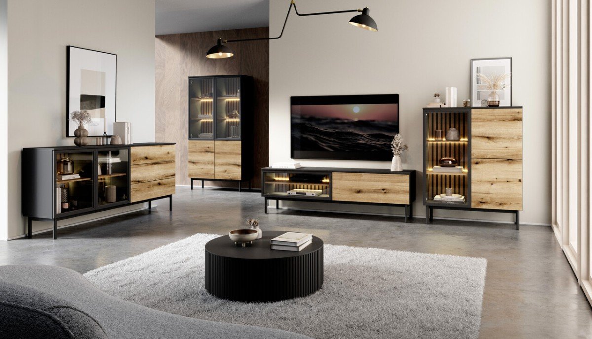 Loft-style living room with glass walls and lighting, Lang cabinet - Image 2