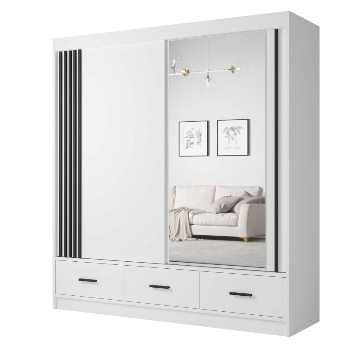 Sliding wardrobe with slats, mirror and drawers Canada CA-200 white - Image 3