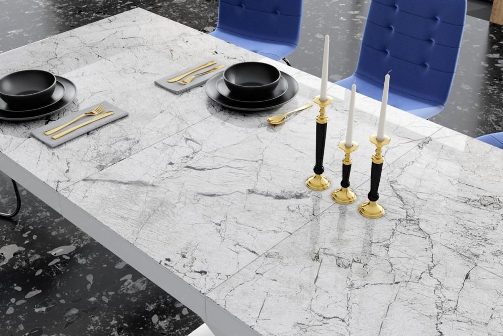 VIVA 2 extendable table 160(256)x89 white marble/white glossy color - Image 2