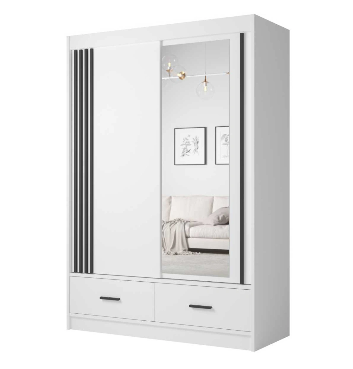 Sliding wardrobe with slats, mirror and drawers Canada CA-150 white
