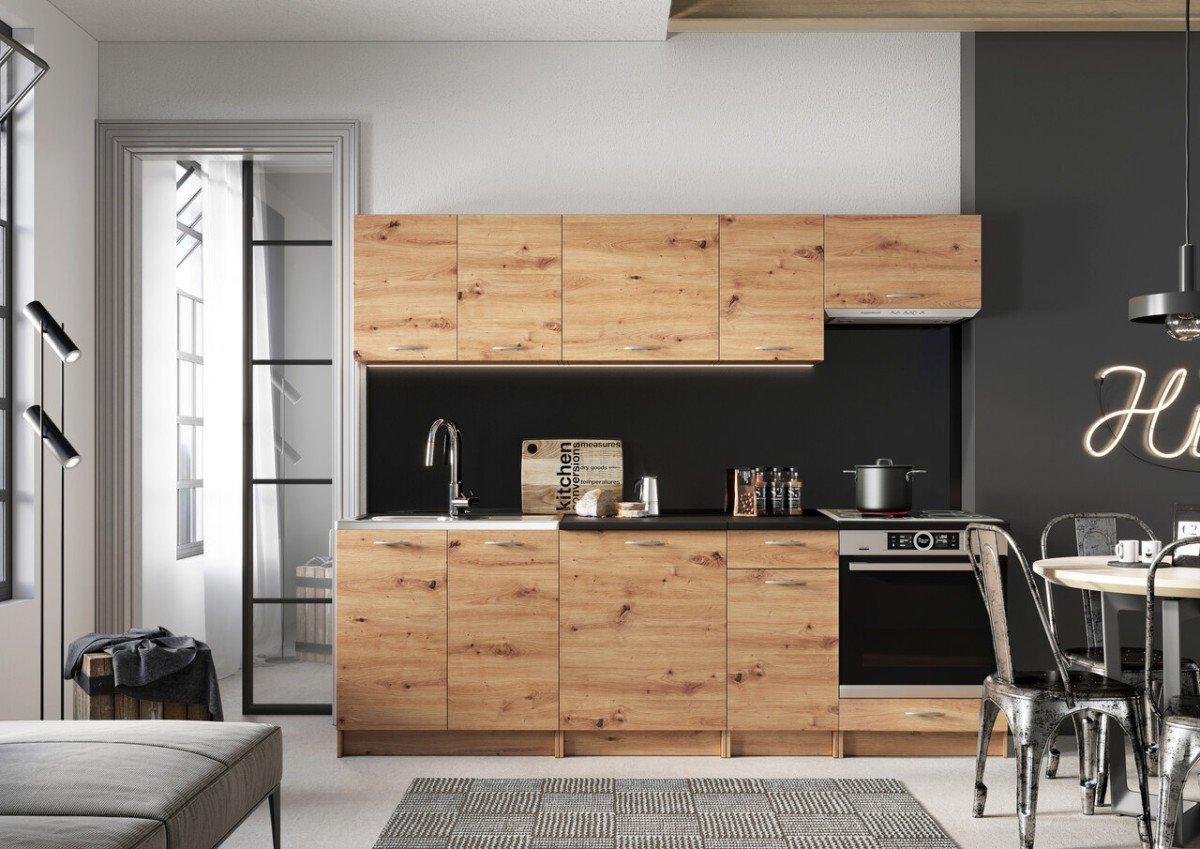 Mela kitchen 240 cm with DK artistic oak countertop - SPECIAL OFFER