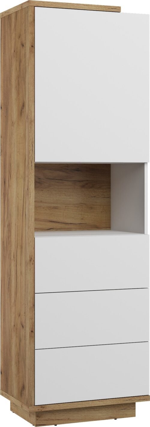 HYBRID 18 furniture, high bookcase with drawers, doors, shelf, golden oak color, whiteHYBRID