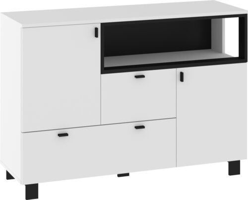 VEGAS 02 furniture large chest of drawers with doors for living room white black