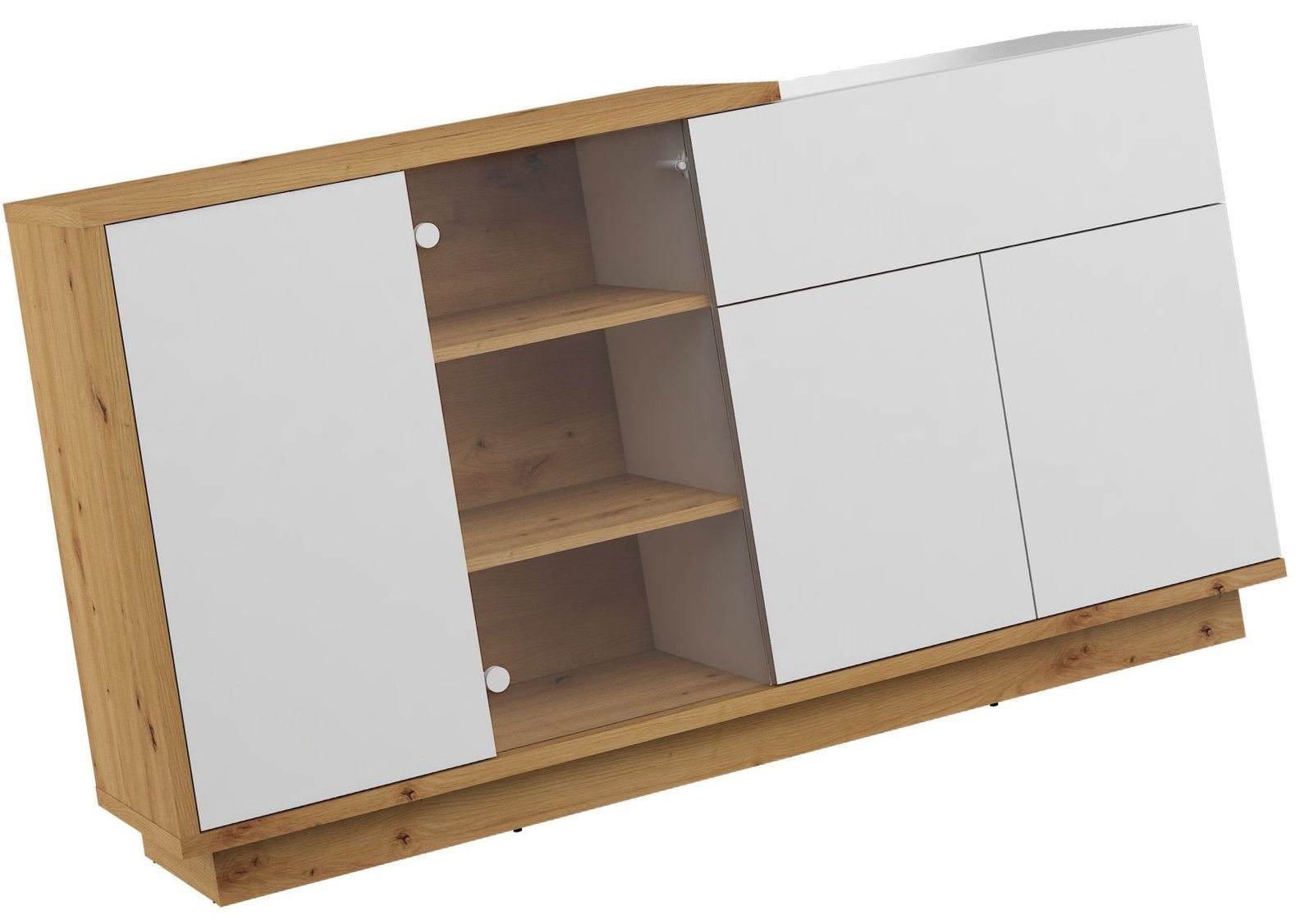 HYBRID 08 furniture display cabinet with drawer for living room, artificial oak color, glossy whiteHYBRID - Image 4