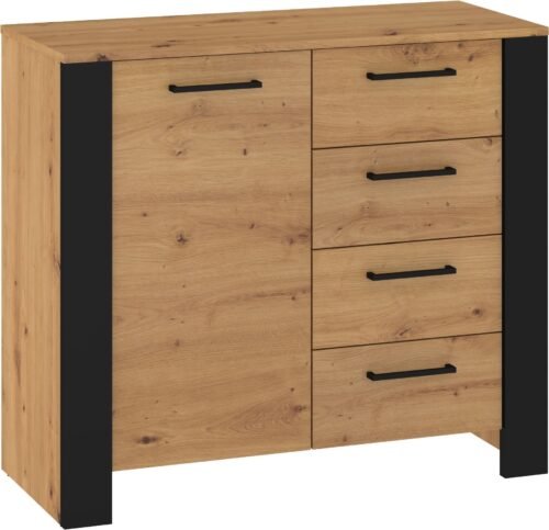 SLIDE 02 furniture chest of drawers with doors for the living room, oak, black