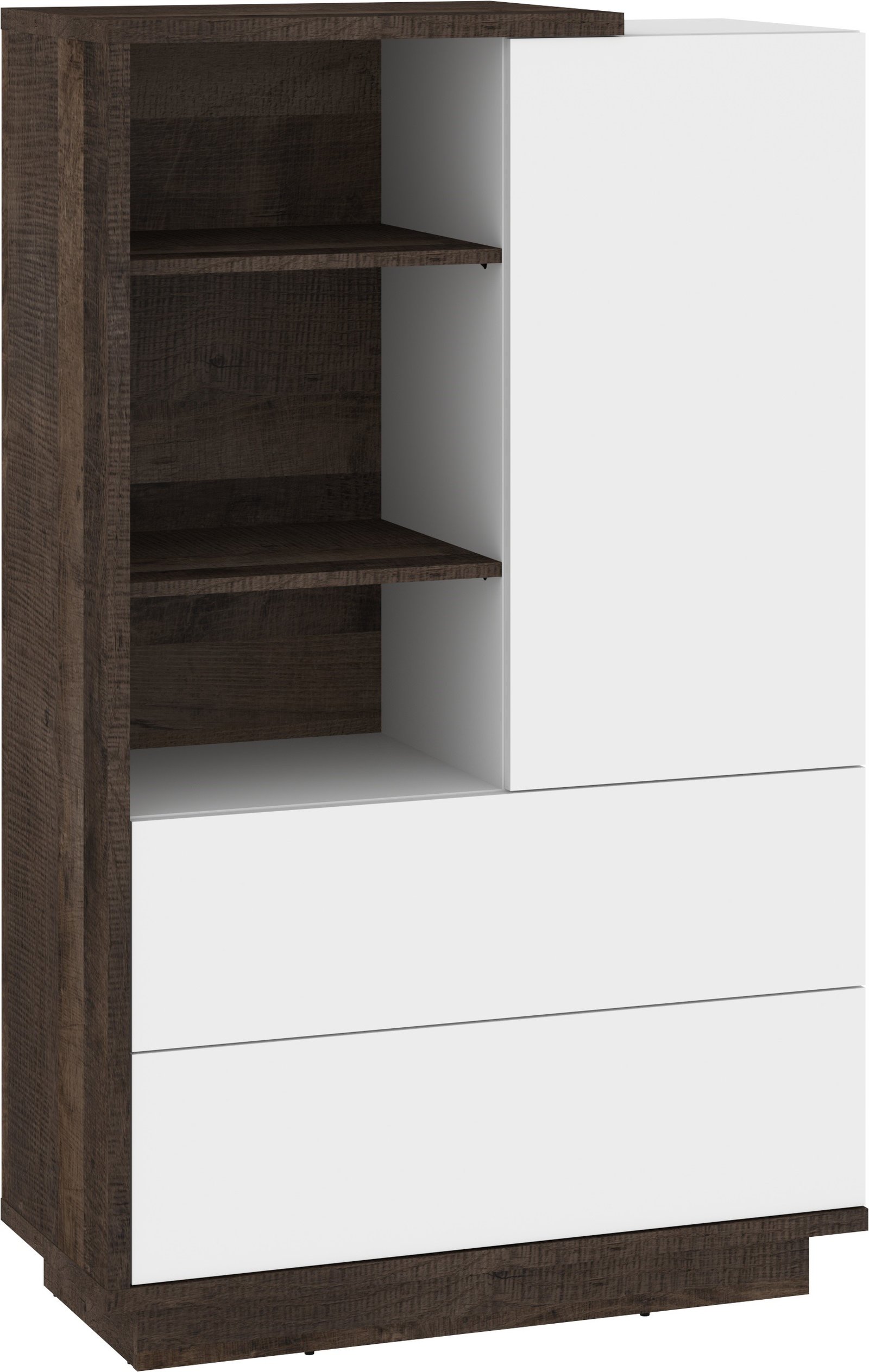 HYBRID 17 low bookcase with drawers and shelves, oak color, white glossy colorHYBRID