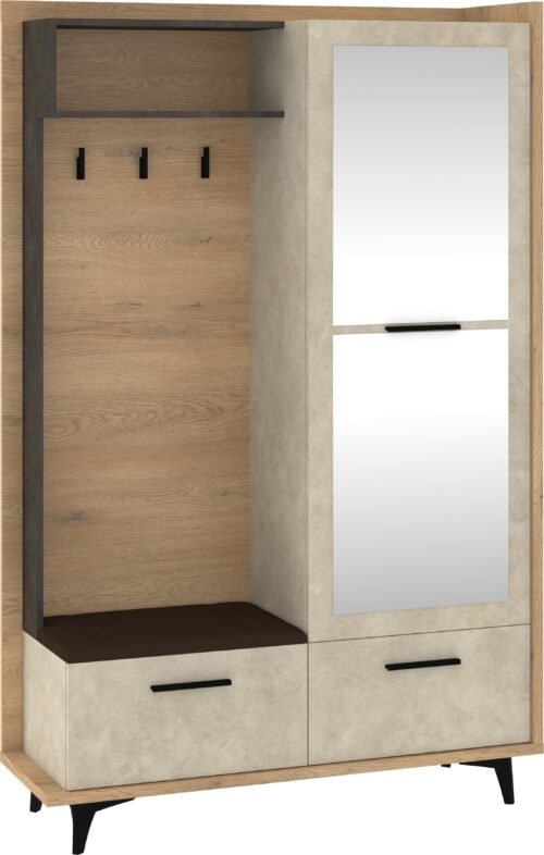 BOX 05 furniture, hallway cabinet with seat and mirror, oak “Cremona Granada”