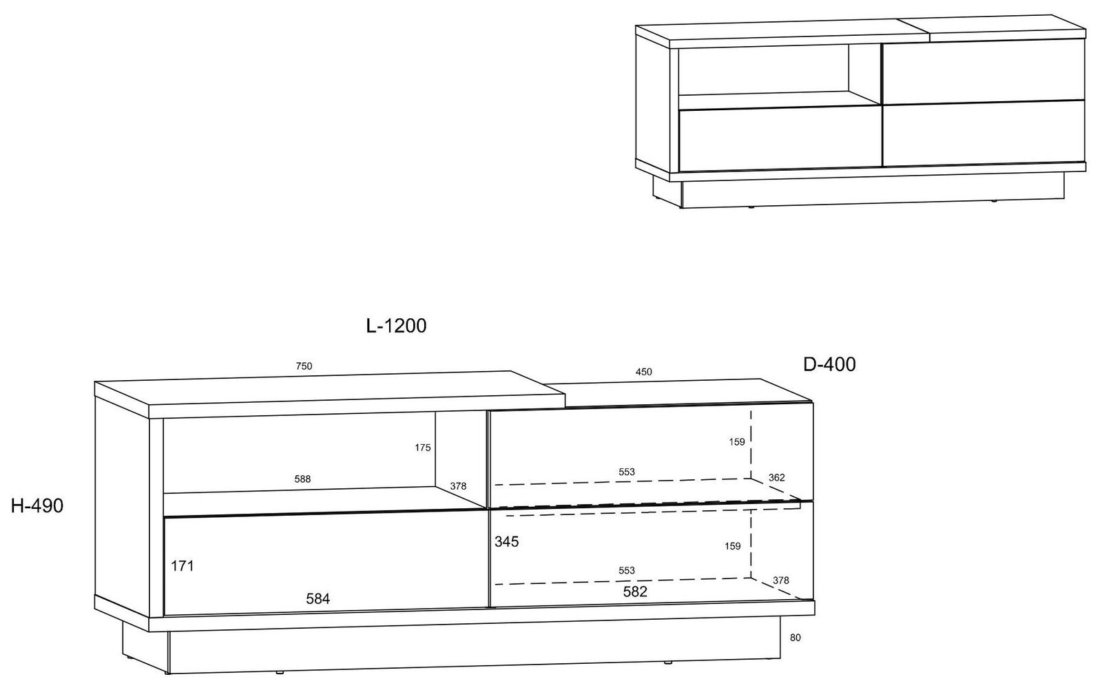 HYBRID 20 furniture chest of drawers, table, TV cabinet with drawer, oak, gold color, whiteHYBRID - Image 3