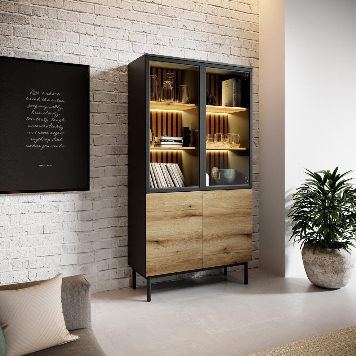 Loft-style living room with glass walls and lighting, Lang cabinet - Image 3