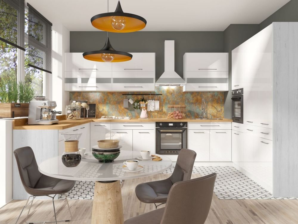 Creativa corner kitchen set 240-280 cm, white glossy - Image 5