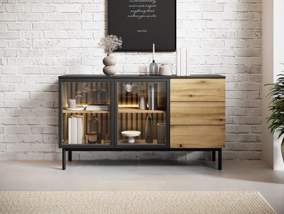 Loft-style living room with glass walls and lighting, Lang cabinet - Image 5