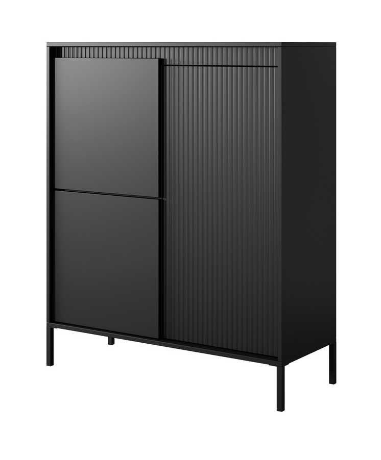 Senso black 3D tall chest of drawers with grooves on the facades