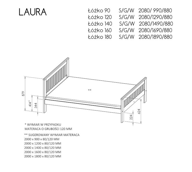 Bed "LAURA" - pine on anthracite