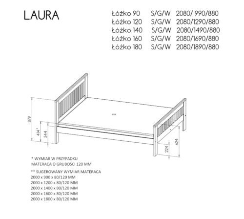 Bed “LAURA” – pine on anthracite