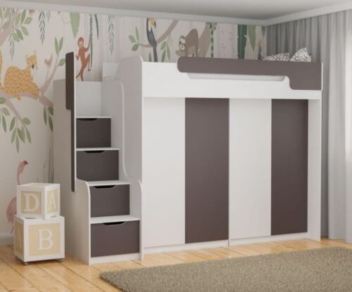 Bunk bed DORIAN III on mezzanine with two wardrobes 90×200 cm