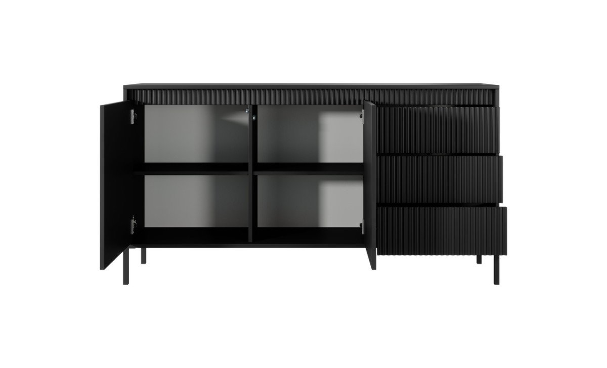 Chest of drawers with cabinets and drawers, grooved facades 153 2D3S Senso black - Image 3