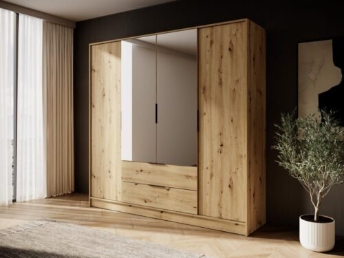 4-door loft-style wardrobe with drawers and mirrors Kelly 4DL