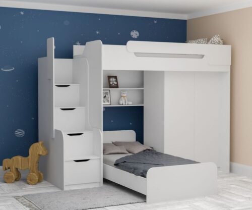 Bunk bed with wardrobe and extra bed DORIAN II 90×200 cm