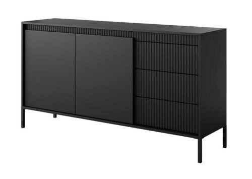 Chest of drawers with cabinets and drawers, grooved facades 153 2D3S Senso black