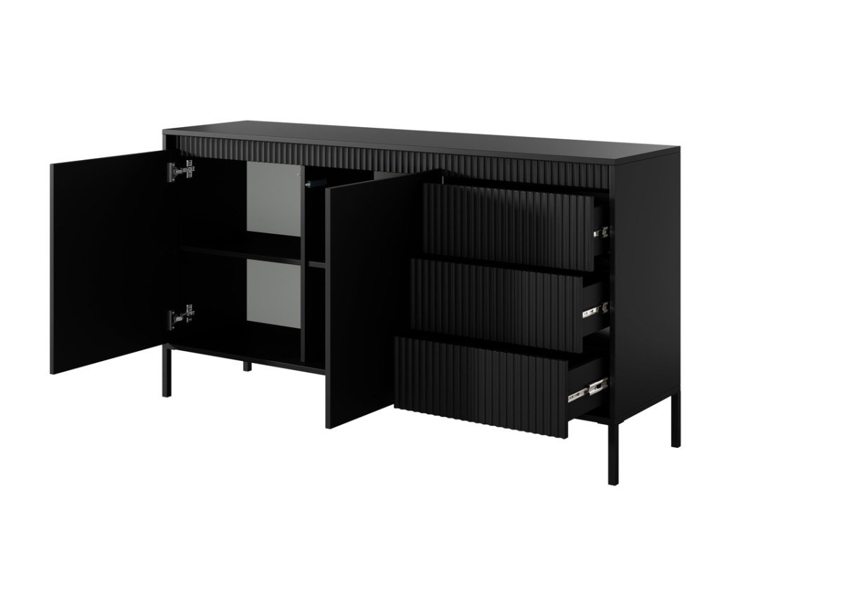 Chest of drawers with cabinets and drawers, grooved facades 153 2D3S Senso black - Image 4