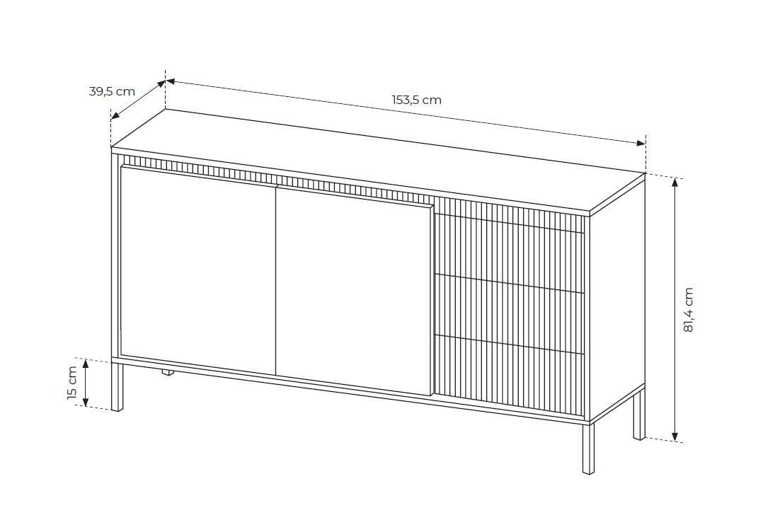 Chest of drawers with cabinets and drawers, grooved facades 153 2D3S Senso black - Image 5