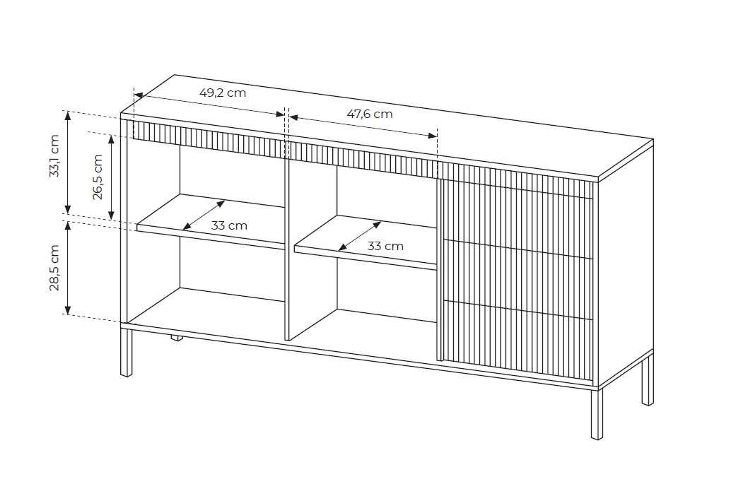 Chest of drawers with cabinets and drawers, grooved facades 153 2D3S Senso black - Image 6