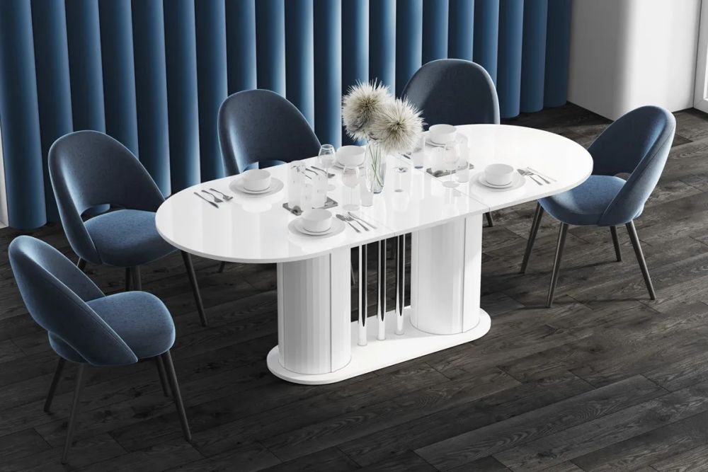 CESARO extendable table 160(208)x89 white glossy - Image 3