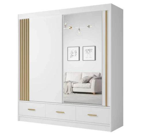 Sliding wardrobe with slats, mirror and drawers Canada CA-200 white