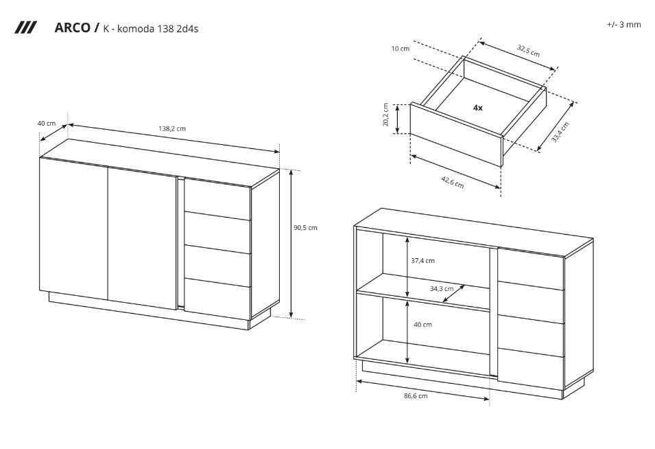 Chest of drawers 138 Arco 2D4S - artistic oak color - Image 4