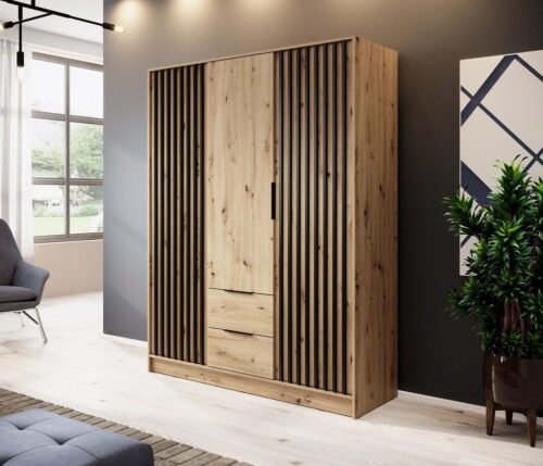 Nelly 3D wardrobe with grilles, oak color