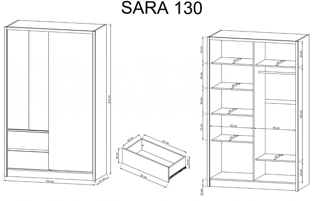 Sara 130 sliding wardrobe - white - Image 4