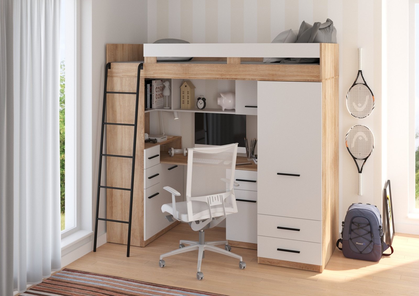 SMYK L mezzanine without mat, Sonoma oak / white