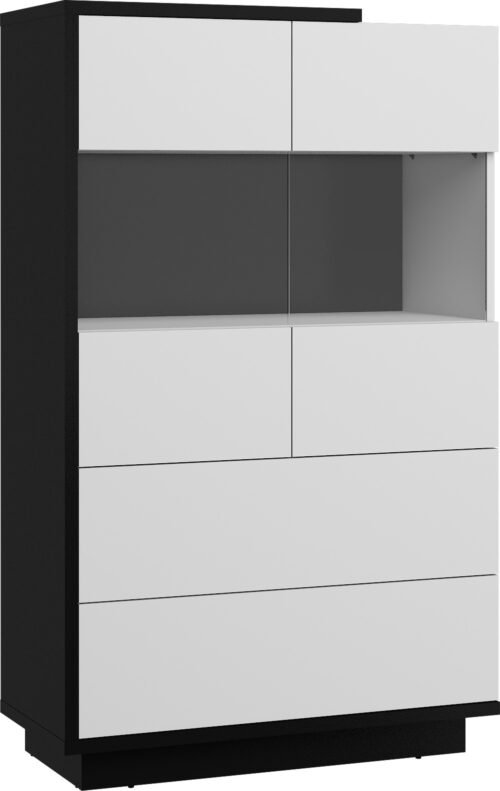 HYBRID 28 low display cabinet with drawers for living room, black and white glossy colorHYBRID