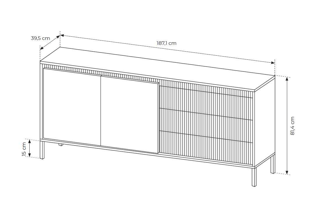 Chest of drawers with cabinets and drawers, grooved facades 187 2D3S Senso beige - Image 5