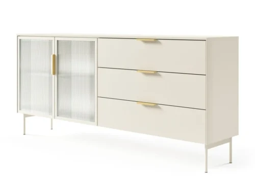 Lumi 2D3S chest of drawers with tempered glass, decorated with cashmere flutes