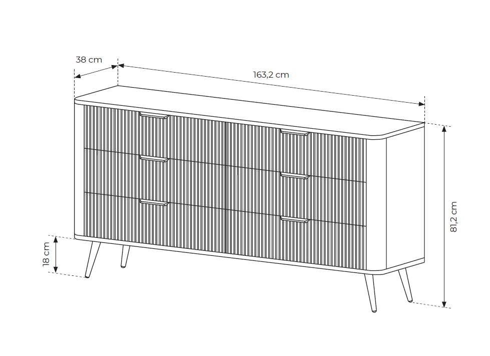 Lante chest of drawers 163 cm 6S on high legs, white - Image 5