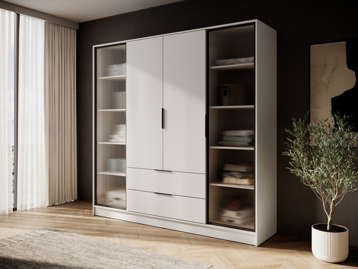 Loft style wardrobe with 4 doors, grooves and drawers, Kelly 4D RD