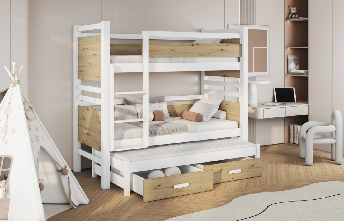 JANIS III triple bunk bed with drawers 90x200 cm - Image 3