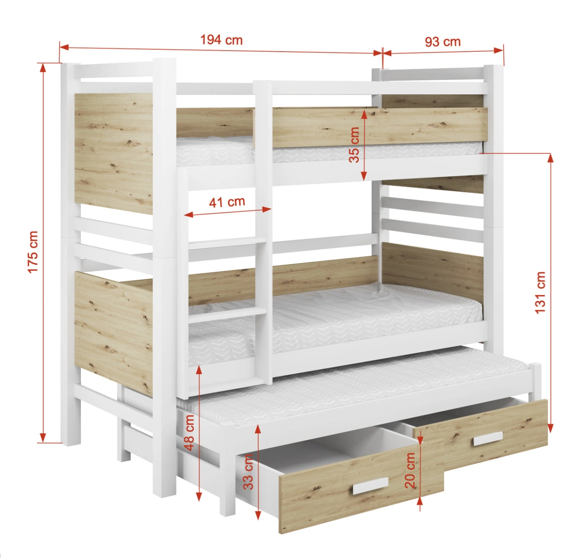JANIS III triple bunk bed with drawers 90x200 cm - Image 5