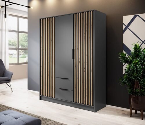 Nelly 3D wardrobe with graphite slats