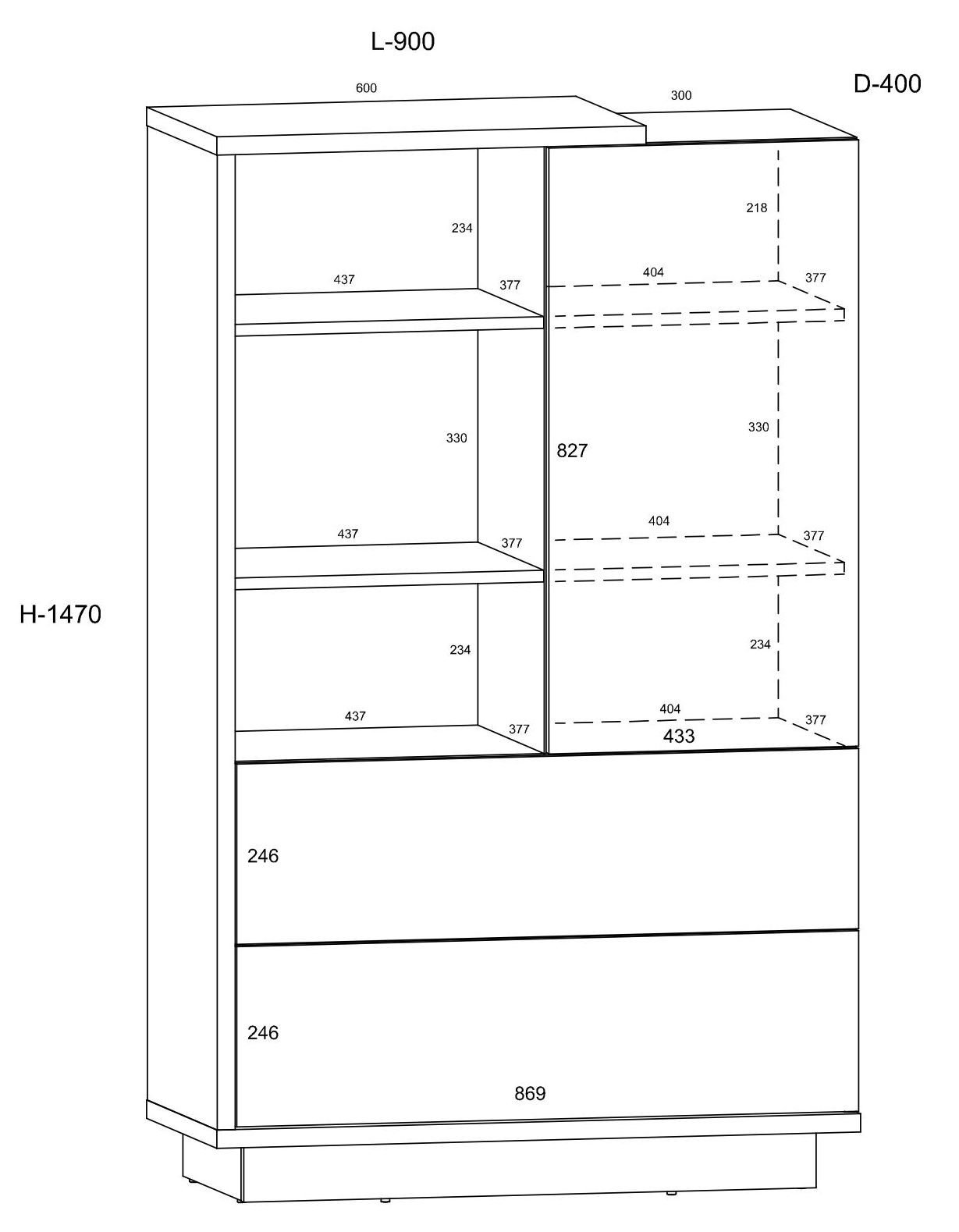 HYBRID 17 low bookcase with drawers and shelves, cremona oak, glossy whiteHYBRID - Image 2